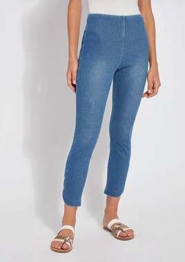Lysse Womens L Blue Rye Crop Denim Leggings Jeans Grommet Detail NWT Casual